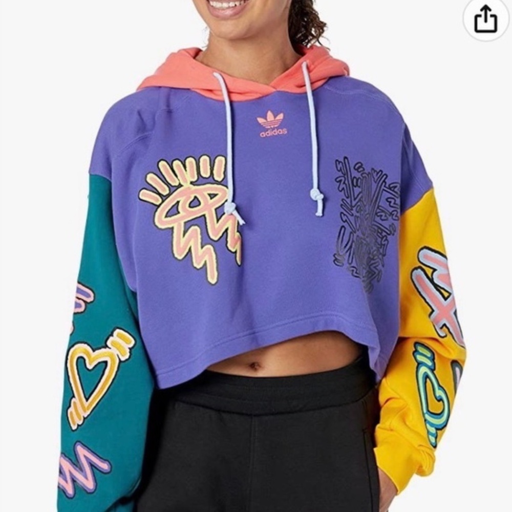ADIDAS Hoodie Crop Color Block AOP Love Unites Pride LGBTQI+
